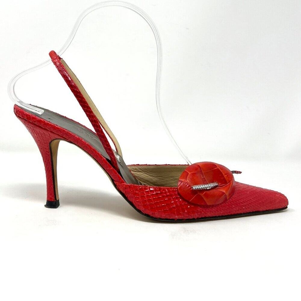 Vintage Rene Caovilla Python Slingback Heels Red … - image 3